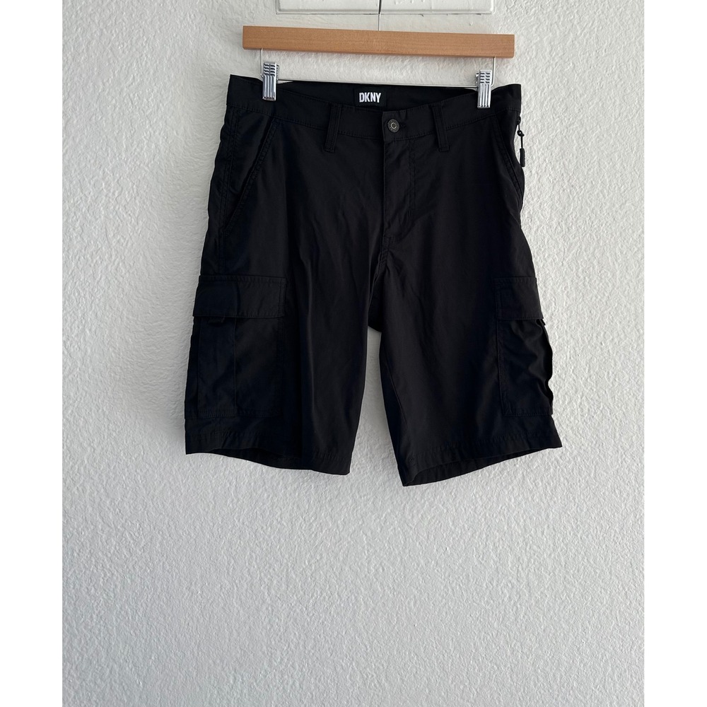 DKNY Cargo Shorts Mens 30 Black Tech Stretch Nylon Gorpcore Pockets